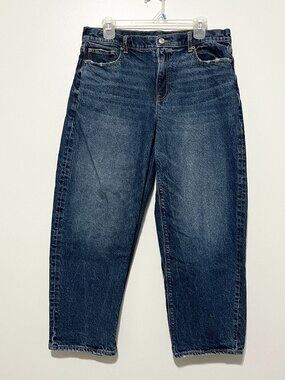 American Eagle Womens Barrel Leg Jeans 10 Reg Dark Wash Boho Faded Grunge Baggy